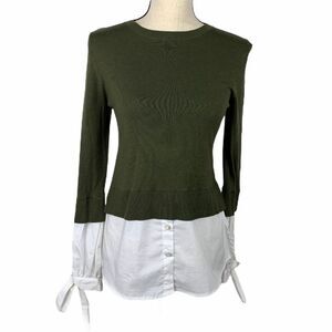 New York & Company Olive Green and White Button Down Shirt